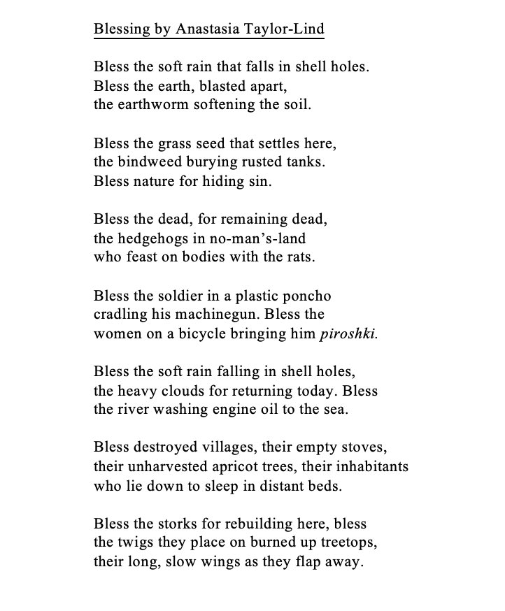 My poem ‘Blessing’ won the <a href="/causleytrust/">Causley Trust</a> International Poetry Competition 2024. I’m grateful for this support for my writing and can’t wait to send some time drafting new poems from Ukraine at Cyprus Wells in Cornwall.