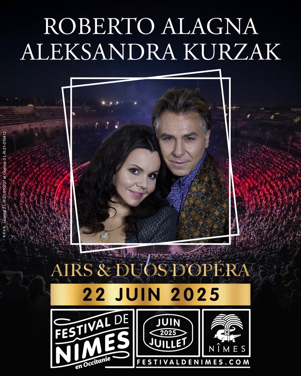 Festival de Nîmes (@festivaldenimes) on Twitter photo 📣 Rendez-vous le Dimanche 22 Juin 2025 au Festival de NÎMES avec @Roberto_Alagna & <a href="/Alek_Kurzak/">Aleksandra Kurzak</a> !
💥 Prévente exclusive le Mardi 08/10 à 10h00 sur festivaldenimes.com
🎫 Ouverture billetterie tous réseaux le Jeudi 10/10 à 10h00
#FestivaldeNîmes #FestivaldeNîmes2025 📣 Rendez-vous le Dimanche 22 Juin 2025 au Festival de NÎMES avec @Roberto_Alagna & <a href="/Alek_Kurzak/">Aleksandra Kurzak</a> !
💥 Prévente exclusive le Mardi 08/10 à 10h00 sur festivaldenimes.com
🎫 Ouverture billetterie tous réseaux le Jeudi 10/10 à 10h00
#FestivaldeNîmes #FestivaldeNîmes2025