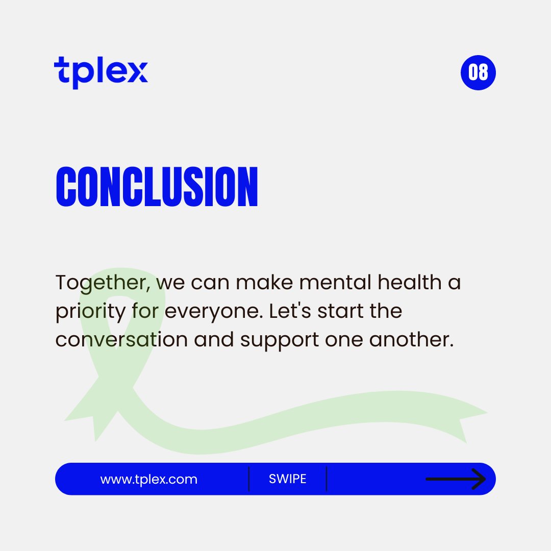 TPLEX10's tweet image. World Mental Health Day 2024

This #WorldMentalHealthDay, let's come together to raise awareness and break the stigma around mental health. 

#TPLEX #MentalHealthMatters #WellBeingAtWork #MentalHealthAwareness #SupportEachOther