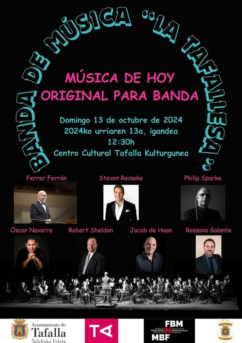 Abrimos nuestra temporada de conciertos. En este primer concierto, ofreceremos música actual original para banda. Compositores como Philip Sparke, Rossano Galante y Óscar Navarro entre otros, pondrán la música a disposición de nuestra banda. Domingo a las 12:30h en el Kulturgune.