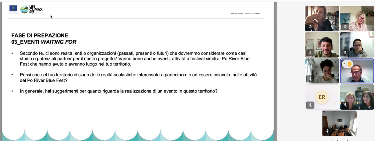 Oggi, abbiamo incontrato i partner e stakeholder dell'Emilia-Romagna. 
Presentato il #PoRiverBlueFest del progetto #LIFEClimaxPo 
 🤝 Siamo pronti a raccogliere idee per co-progettare il festival e il workshop di novembre, con focus su acqua e #adattamentoclimatico!