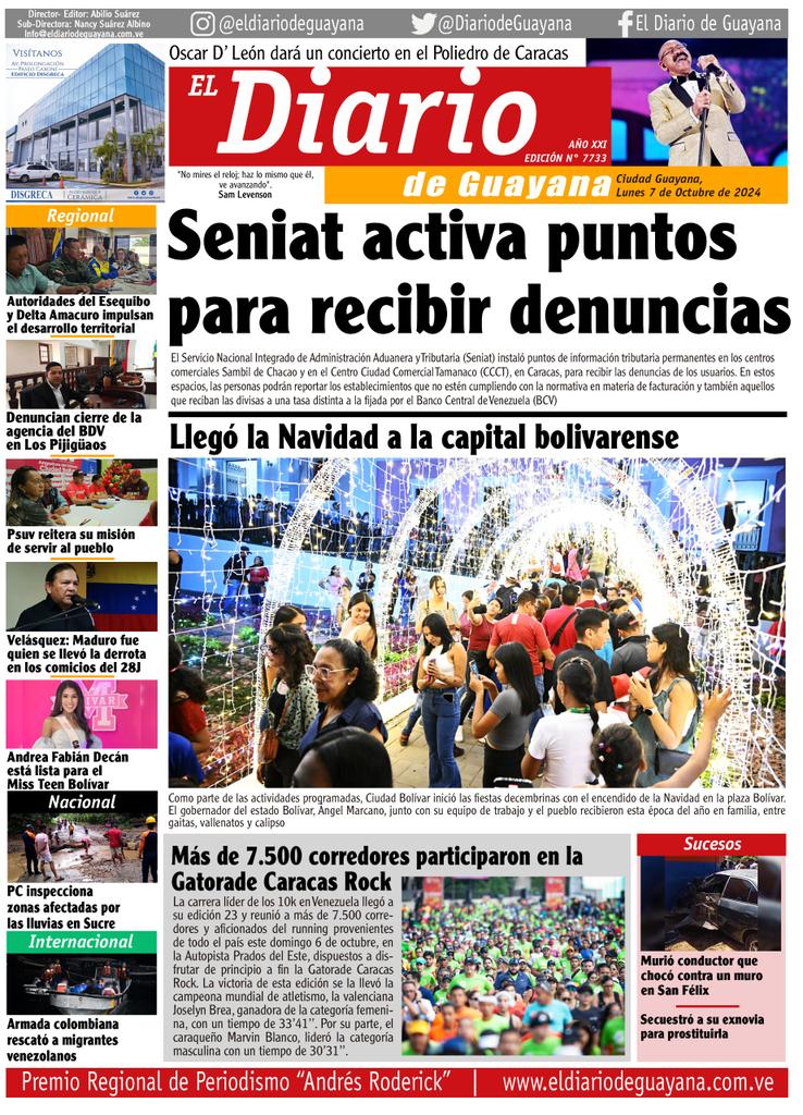 ¡Buenos días!
Estas y otras informaciones las puedes ampliar en⤵️⤵️⤵️   
eldiariodeguayana.com.vel

#07Octobre #Noticias #Guayana #Bolivar #Venezuela
