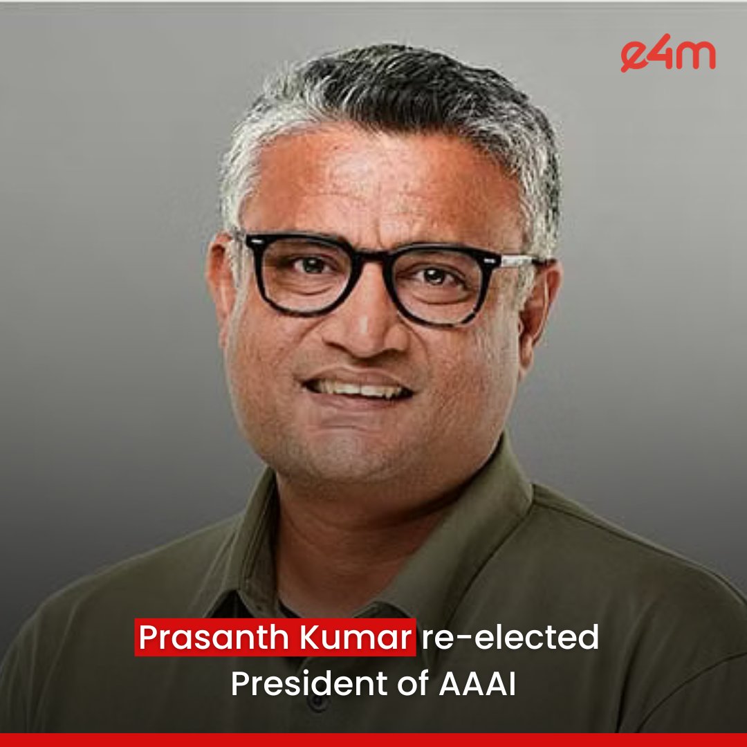 Prasanth Kumar, CEO - South Asia of GroupM Media (India) Pvt Ltd, has been re-elected as the President of the Advertising Agencies Association of India (AAAI) for the year 2024-25 at its Annual General Body Meeting held in Mumbai.

Read More: exchange4media.com/advertising-ne…

<a href="/ranabarua/">RANA BARUA (RB)</a>