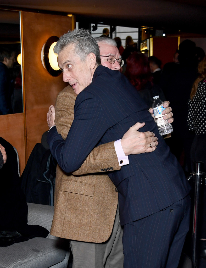 brinatello's tweet photo. October 7, 2023: A year ago today we lost legendary British screenwriter and film director #TerenceDavies. 😢💔 I saw #Benediction and thought it was very good. Here he is with the film's cast and getting a hug 🫂 from #PeterCapaldi (#SiegfriedSassoon). #RIPTerenceDavies 🎬💐❤️ https://t.co/eSS1uUZ64D