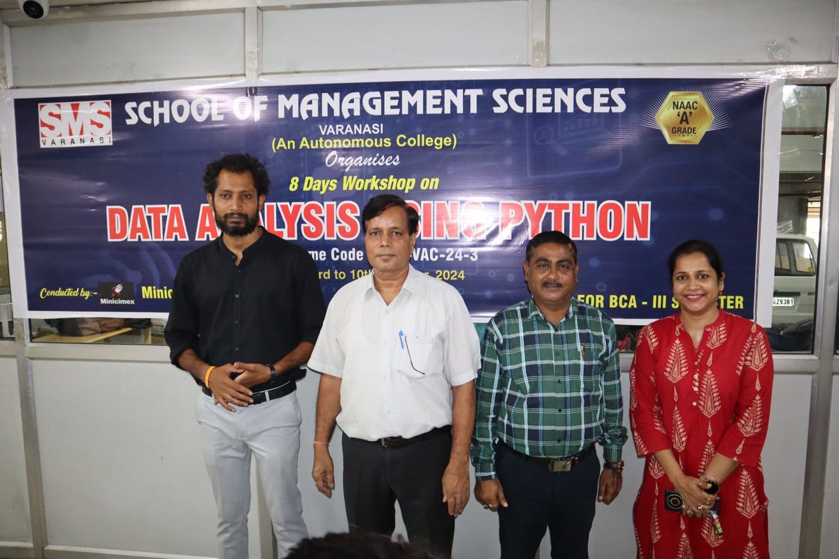 smsvaranasi's tweet image. SMS Varanasi is thrilled to host an 8-day workshop on "Data Analysis Using Python" for BCA IIIrd Semester students, led by expert Mr. Rajeev Ranjan from Minicimex Tech.
#SMSVARANASI #varanasi #PythonWorkshop #DataAnalysis #BCASkills #FutureTechLeaders #CodingSkills