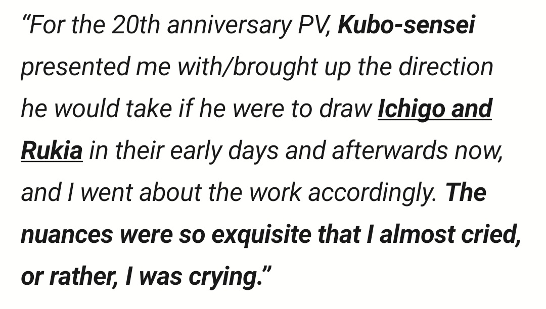 sand_rotator's tweet image. #BLEACH #BLEACH_anime #BLEACHTYBW

Bleach&apos;s TYBW Director Komatsubara Sei on the 20th anniversary PV, sharing how Kubo decided how Ichigo and Rukia should be portrayed in it: