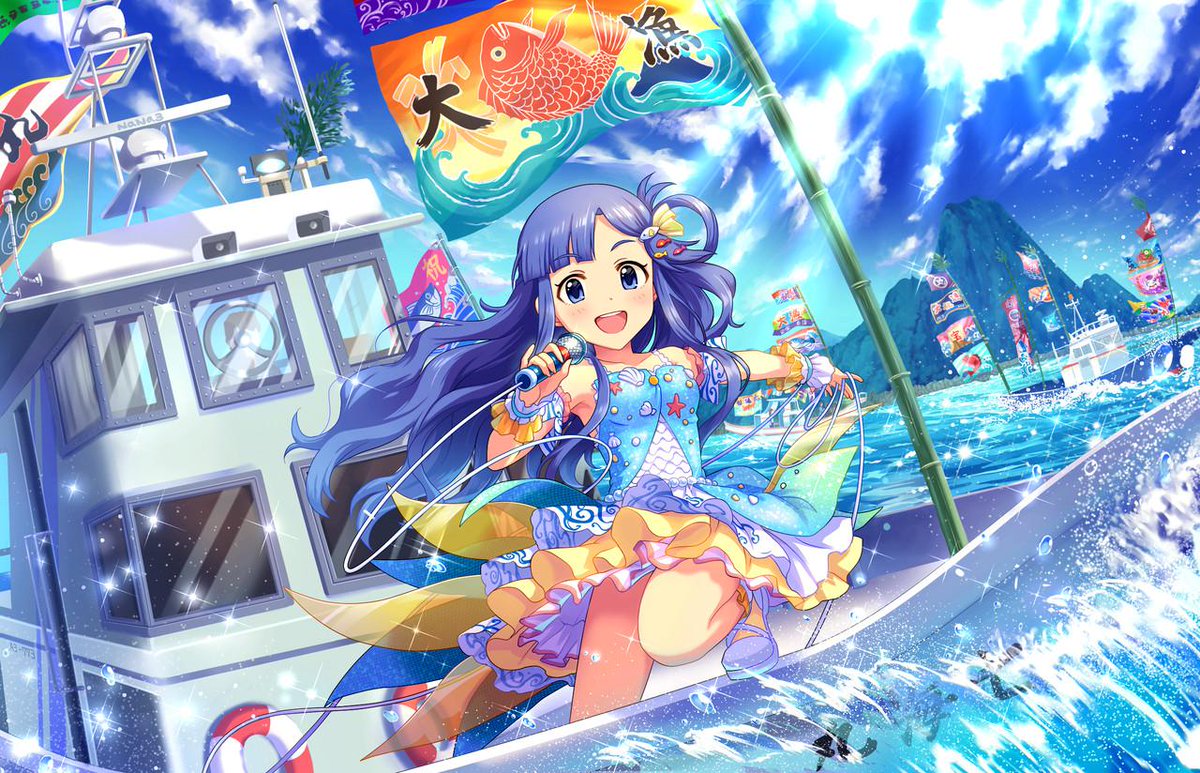 大漁旗タオル見てて思ったんですが、七海ちゃんって結構勇ましいお顔も出来るんよな～和風寄りのカッコいい衣装もきっと似合うよな～って思ってるので可能性を諦めない 