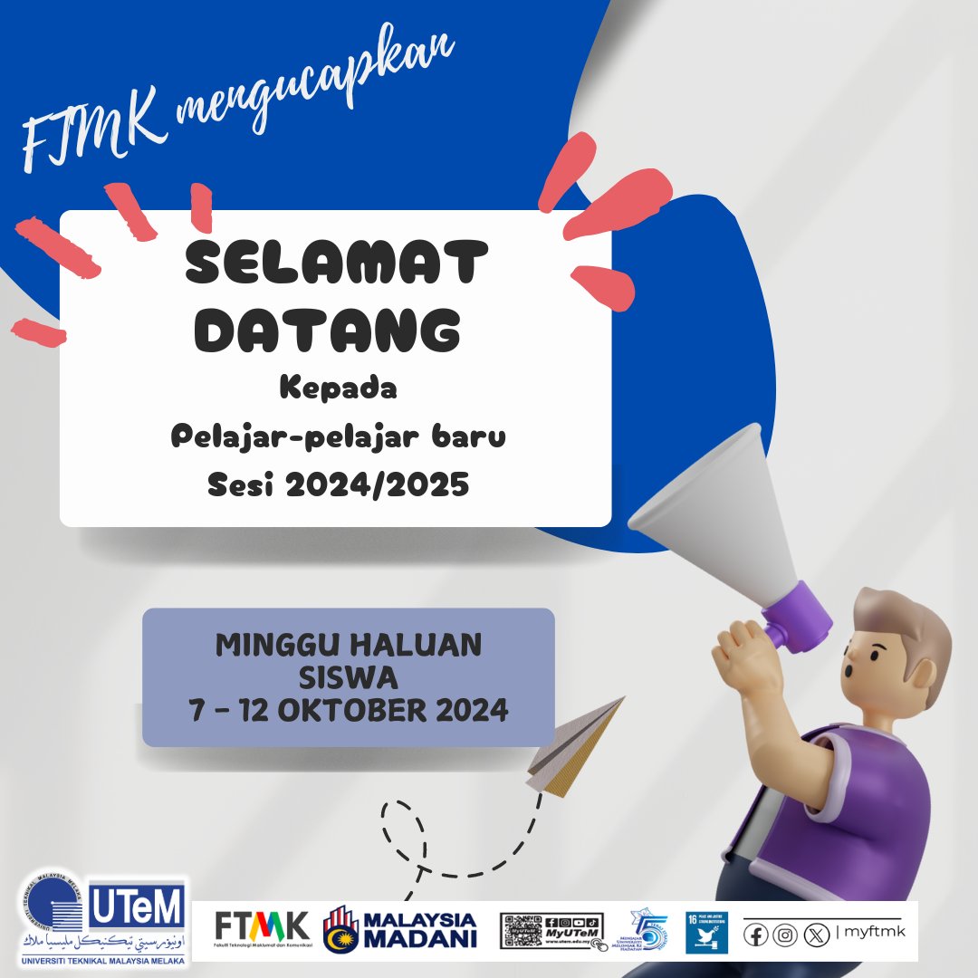 Tahniah dan selamat datang kepada pelajar-pelajar baru ke Fakulti Teknologi Maklumat dan Komunikasi