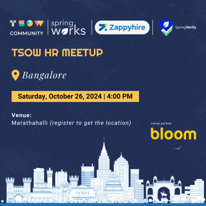 zappyhireglobal's tweet image. HR pros, mark your calendars for October 26th to join us at the TSOW meetup, presented by Zappyhire in collaboration with SpringVerify, in Bengaluru! 

Secure your spot now!
lu.ma/jhn385du

#Zappyhire #SpringVerify #springworks #TSOW #HRtech #recruitmentautomation #HR