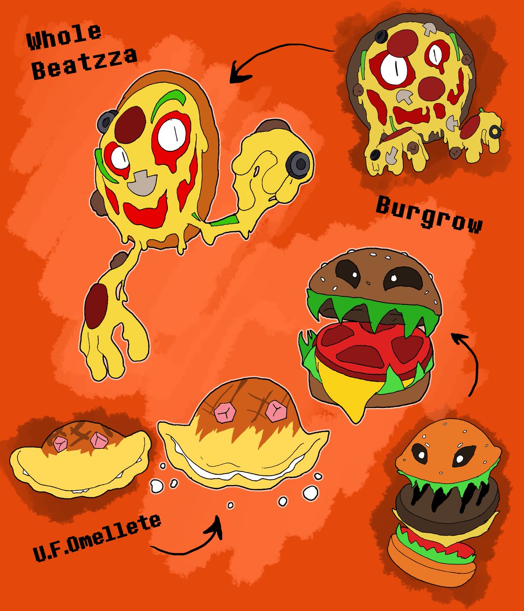AngerSquared's tweet photo. Here's another batch of Food Monster redesigns (reheated?), as I inch closer to the new and final batch!
Two of the oldest designs and one that needed a little glow up!
#myart #FoodMonster #oc #originaldesign #characterdesign #Monsterdesign #enemydesign #ArtistOnTwitter https://t.co/DhRWceesLv