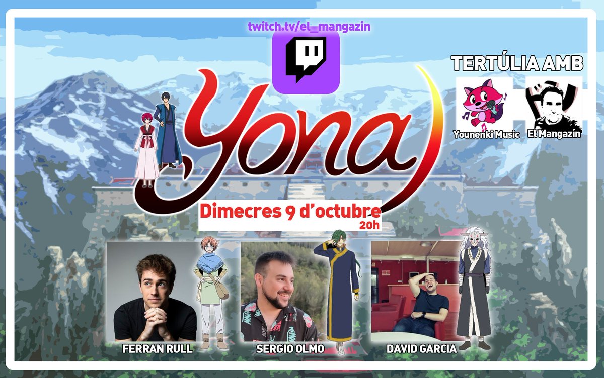 🔴 Recordeu que aquest dimecres 9 d'octubre a partir de les 20h estarem xerrant a Twitch amb <a href="/RullBlasco/">F Rull 🍀</a>, <a href="/SergioOlmoDub/">Sergio Olmo Martínez</a> i <a href="/DavidGarciaLlop/">David Garcia Llop</a> sobre #YonaX3! A més, comptarem amb <a href="/cris_rd94/">Cristina Ramírez</a>, integrant de <a href="/younenki_music/">Younenki Music🦊</a> 🥳