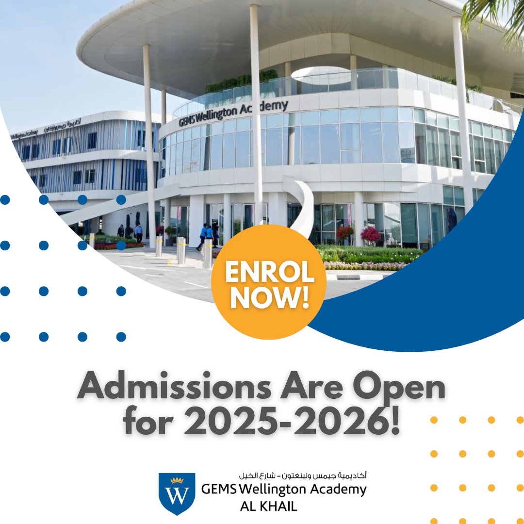 Admissions for 2025-2026 are now OPEN! 🌟📢 

Don’t miss the chance to secure a spot for your child at WEK! Enrol today through the following link and book a tour to explore our vibrant school community. 

gemswellingtonacademy-alkhail.com/en/Admissions/…

#wekadmissions #wekcommunity #enrolnow