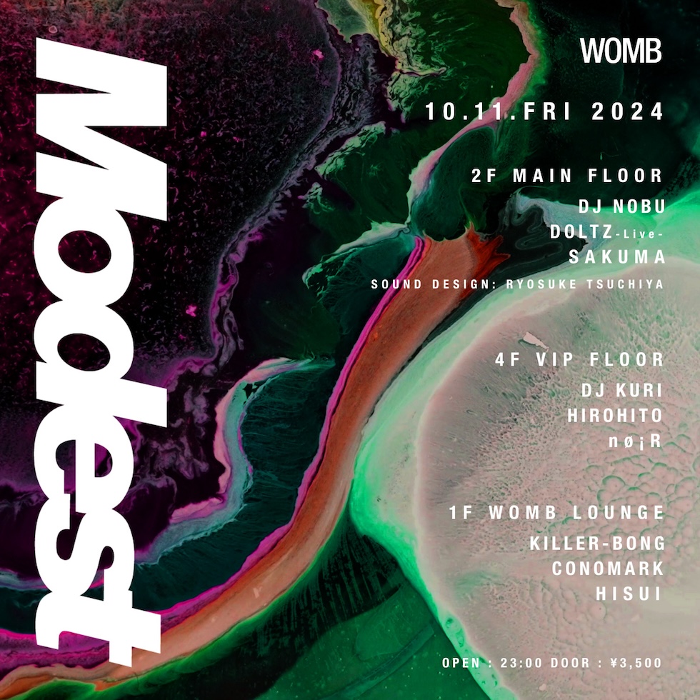 THIS FRIDAY: TECHNO

World-renowned DJ <a href="/dj_nobu_ft/">DJ NOBU</a> and <a href="/Doltz2/">Doltz</a>, known for releases on Bitta and other top labels, will perform, with <a href="/Doltz2/">Doltz</a> delivering a live set. After an epic B2B set with DJ MARIA. at the last Modest, host <a href="/Sakuma_mdst/">Sakuma (Modest)</a> returns solo.
ADV womb.co.jp/en/event/2024/…