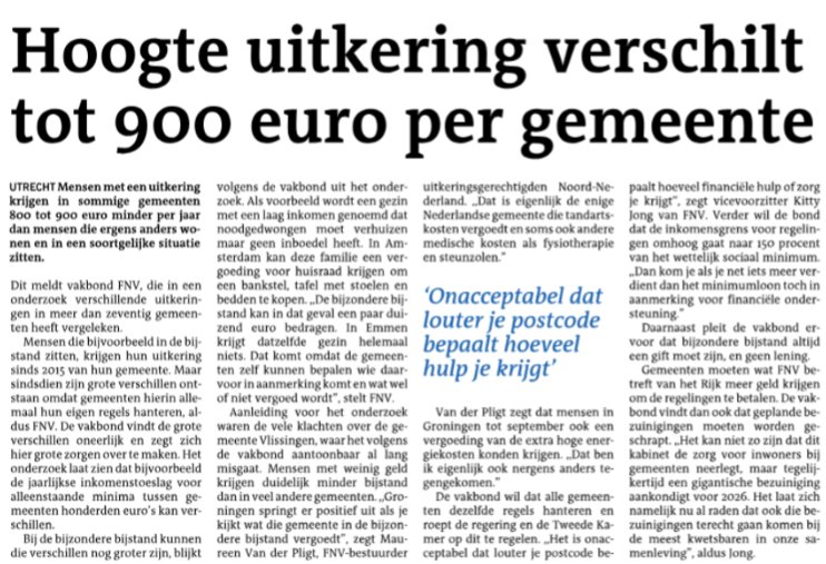 "Groningen springt er positief uit en is de enige gemeente die ook tandartskosten en andere medische kosten vergoedt". 

💪Trots dat we dat hier gewoon fixen. Dankzij SP-wethouder <a href="/eelcoeikenaar/">x</a>