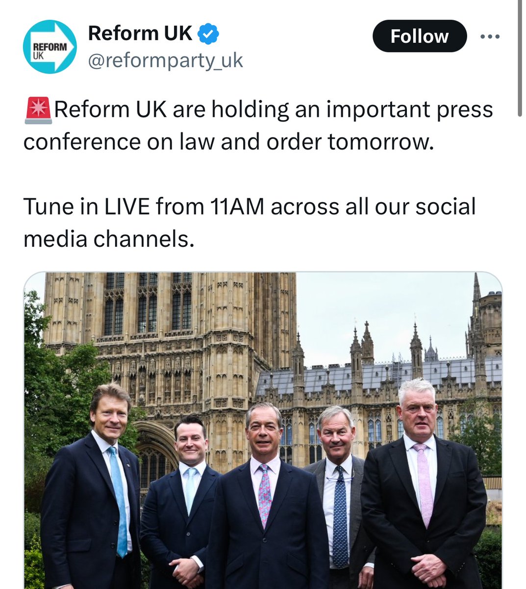 Reform UK are holding a law and order press conference today.

Do not point out that it’s the 2 month anniversary of #FaragesRiots!