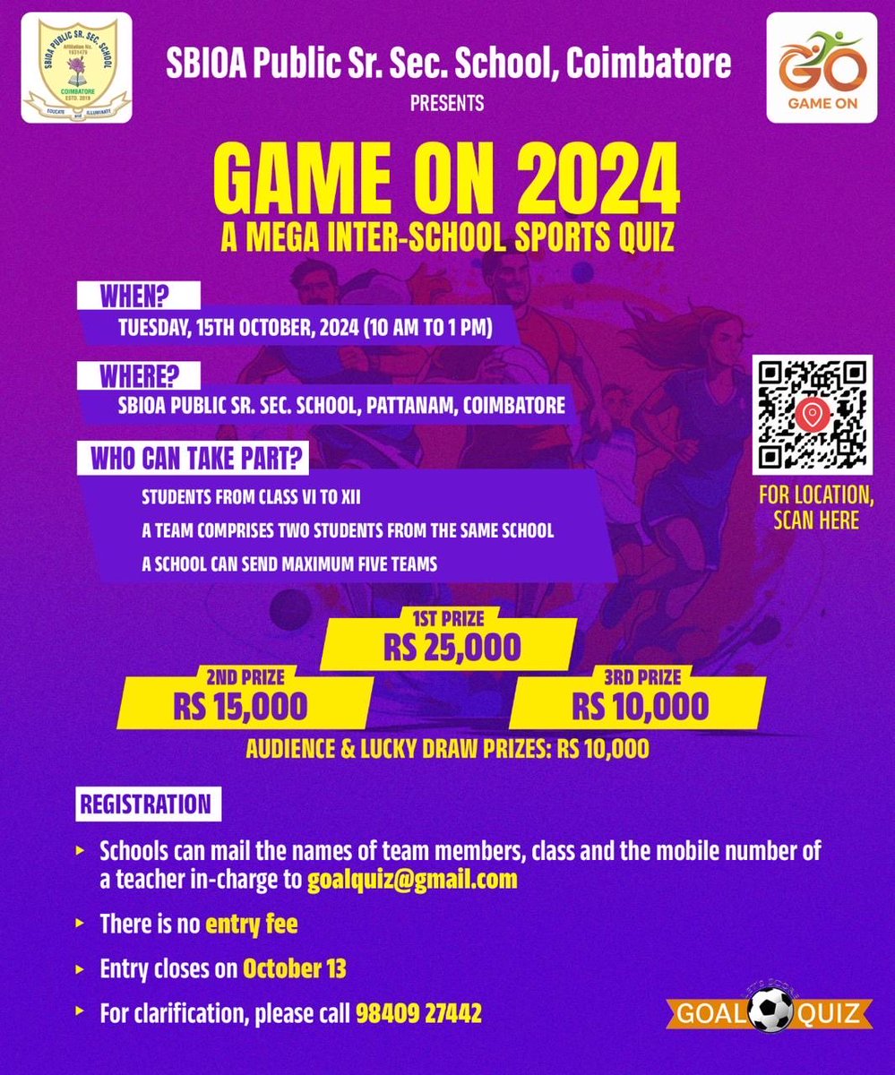 tnrags's tweet photo. We are going big in Coimbatore. Kovai schools, are you ready? #Quiz #FunIntended #SportsQuiz https://t.co/cMTi81yKVa