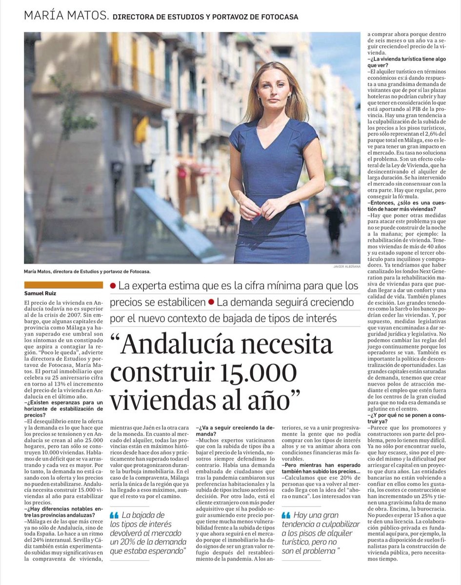 Gracias <a href="/malagahoy_es/">Málaga Hoy</a> por esta entrevista en la que repasamos la situación del mercado malagueño. Subidas de #precios, necesidad de oferta, implicaciones de los pisos turísticos, dificultades de los promotores y previsiones de <a href="/fotocasa/">fotocasa 📸🏠</a> para 2025.