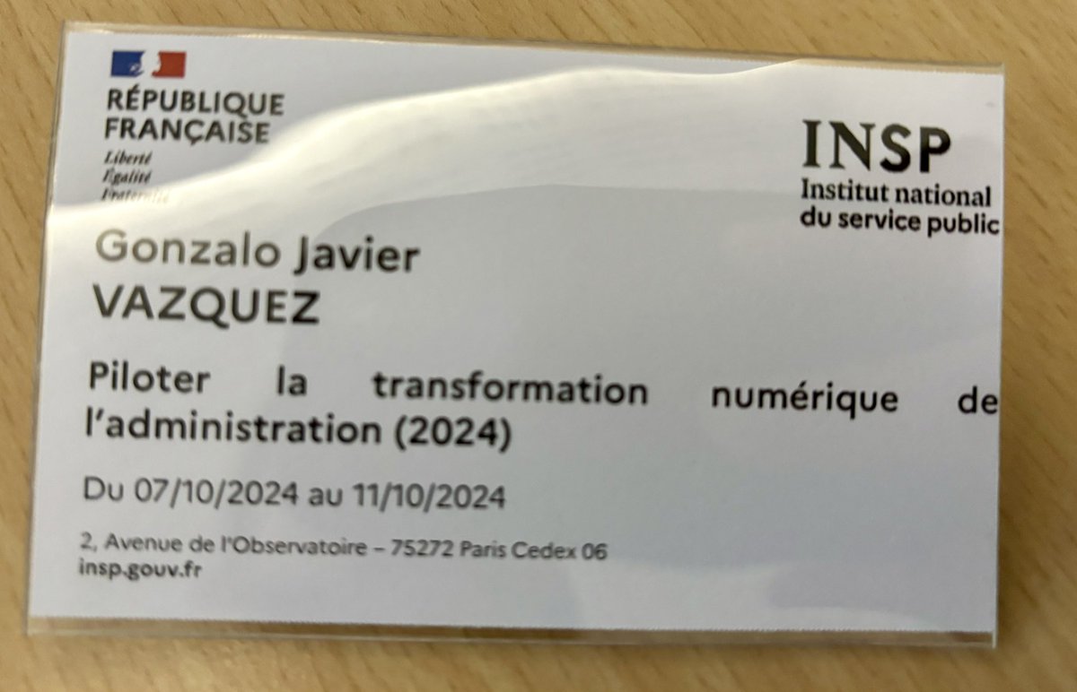 GonzaloJavierV7's tweet photo. Hoy empiezo mi capacitación acerca de cómo manejar la transformación digital de la administración pública en el @INSP_Fr 
Gracias al @IFArgentine y a la @FranceArgentine por haberme seleccionado! https://t.co/Kmuzyh7Mig