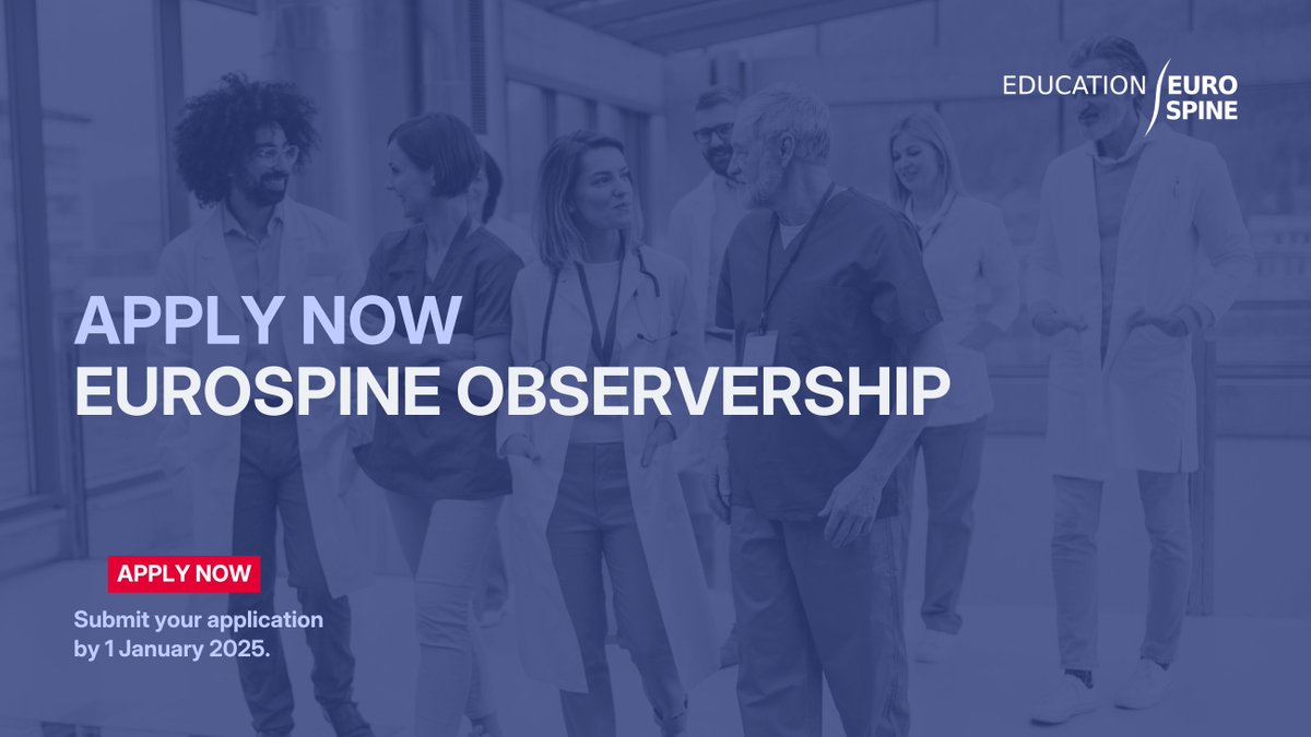 EUROSPINE Observership is open for the January '25 cycle!  Calling all EUROSPINE members who want to enhance their spine care expertise! Experience 14 days of advanced techniques, networking &amp; personal growth.  Apply: bit.ly/3VIKkTC

#SpineCare #Research