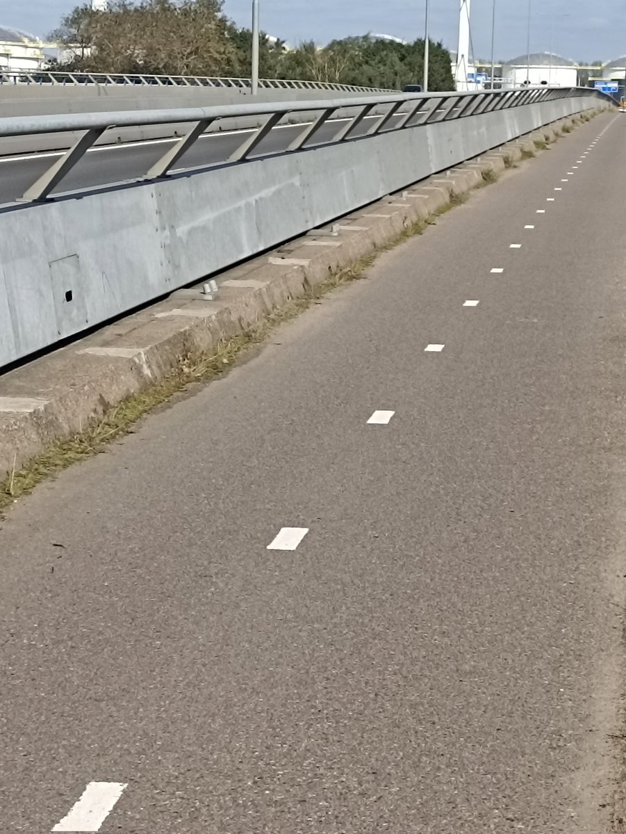 cockspan's tweet image. Vorig jaar en ook in 2024 melding gemaakt. Afvoerputjes zijn verstopt op Brielse brug. Bij regenval,op het toch al te smalle fietspad, blijft water liggen. Overlast en gladheid is het gevolg. @Rijkswaterstaat @fietsersbond @Fietsersbond010 @maikelcoomans85 @voorne_putten