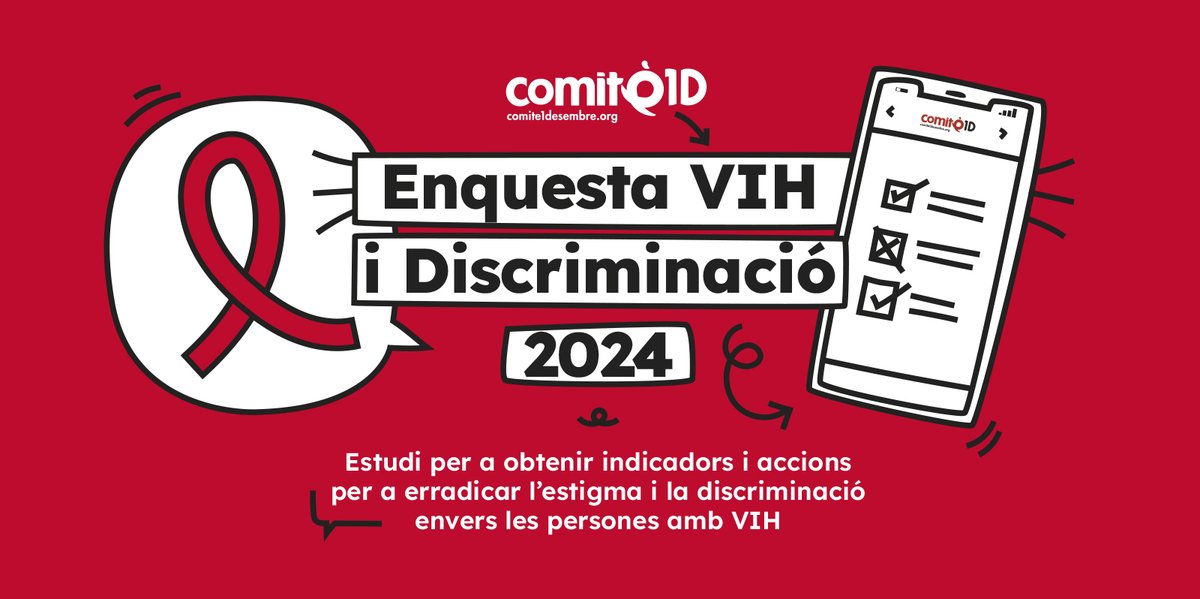 📢Des del <a href="/Comite1desembre/">Comitè 1r Desembre</a>
iniciem l'Enquesta "VIH i discriminació" 2024

📊Busquem obtenir dades per a erradicar les situacions d'estigma que pateixen les persones amb VIH  

✅Si tens el VIH, ets major de 18 anys i vius a Catalunya, participa-hi!

➡️comite1desembre.org/ca/enquesta-es…