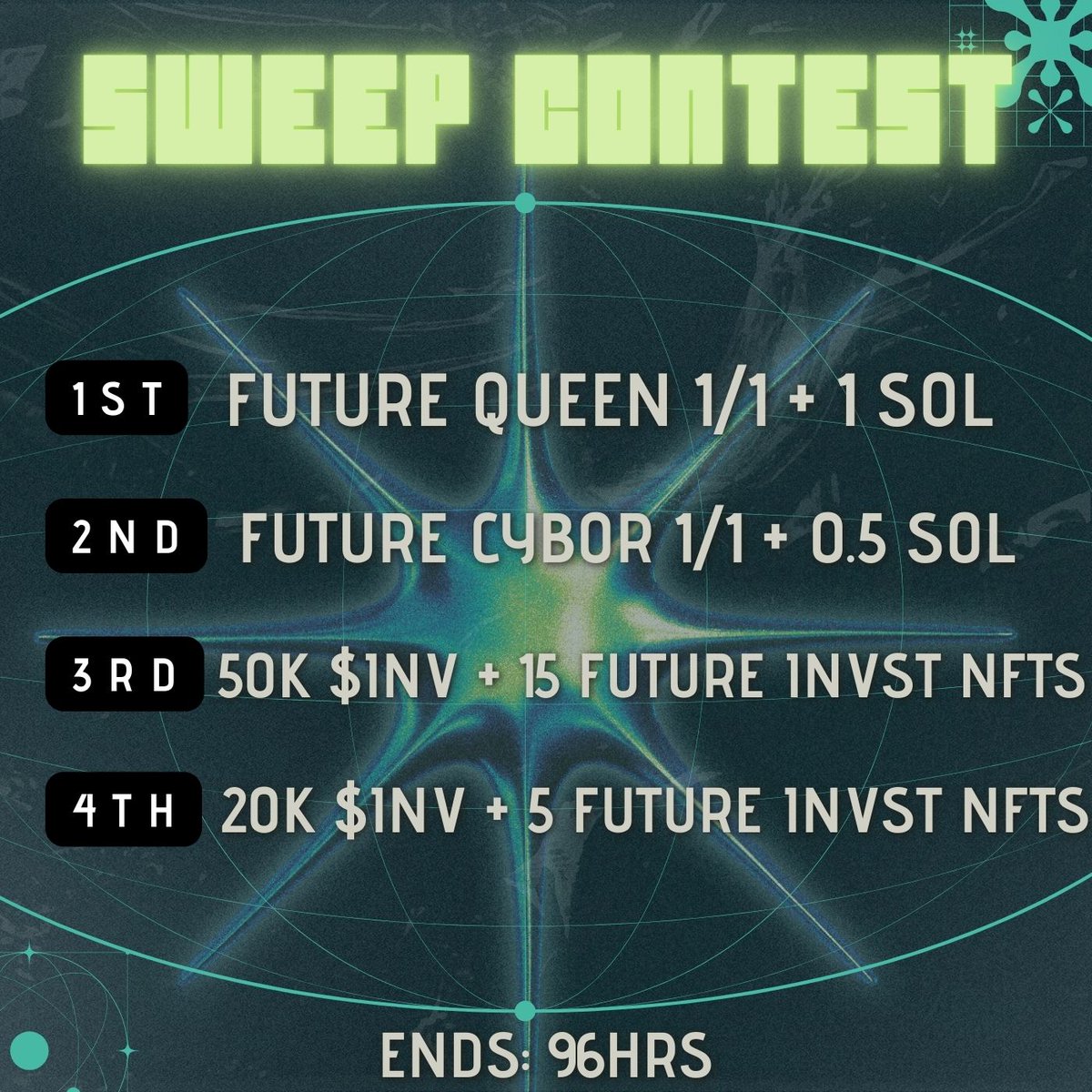 Its time to sweep!

Let's remember the old days of #Solana with a contest and great prizes. 👀
Just sweep the floor to participate, now that it is cheap. 🤑

🏆 PRIZES:  
> 1st - Future Queen 1/1 + 1 $SOL
> 2nd - Future cybor 1/1 + 0.5 $SOL
> 3rd - 50k $INV + 15 Future Invst NFTs