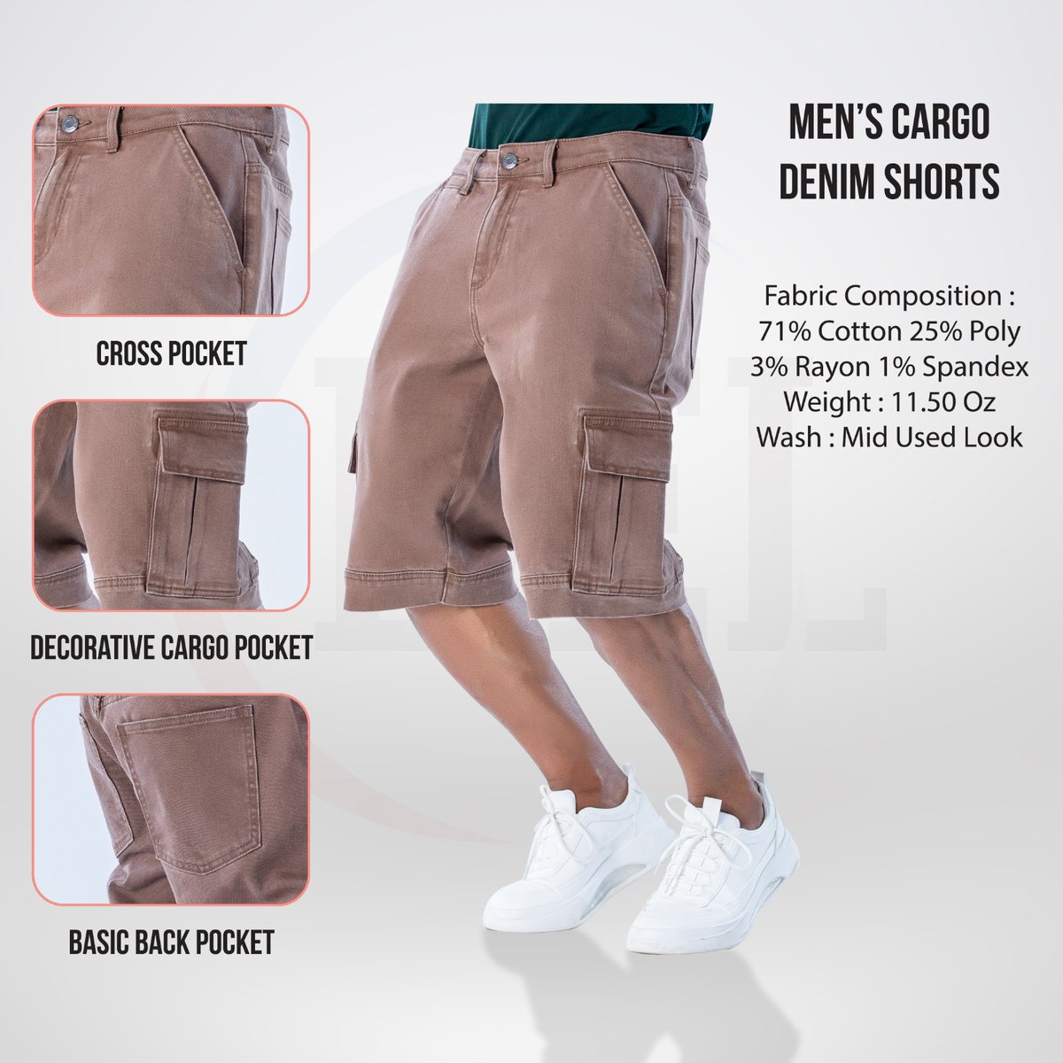 Men's fashionable cargo Denim Shorts.
Introducing men's fashionable cargo Denim Shorts. 71% cotton 25% poly 3% Rayon 1% elastane. 11.50 Oz Ring slub Color denim. Mid wash with used look.
#denim #denimexpert #innovation
#denim #denimexpert #innovation