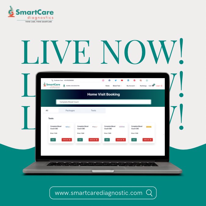 SmartCarePvtLtd's tweet photo. Our website is LIVE! 🚨 Book your test now and compare prices from India’s top NABL &amp; CAP accredited labs. 

Visit our website https://t.co/IZynmQ0owi and take charge of your health today. 🩺✨ 

#smartcare #smartcarediagnostics #healthcare #smarthealth #homesampling https://t.co/L8lGDr1dzD