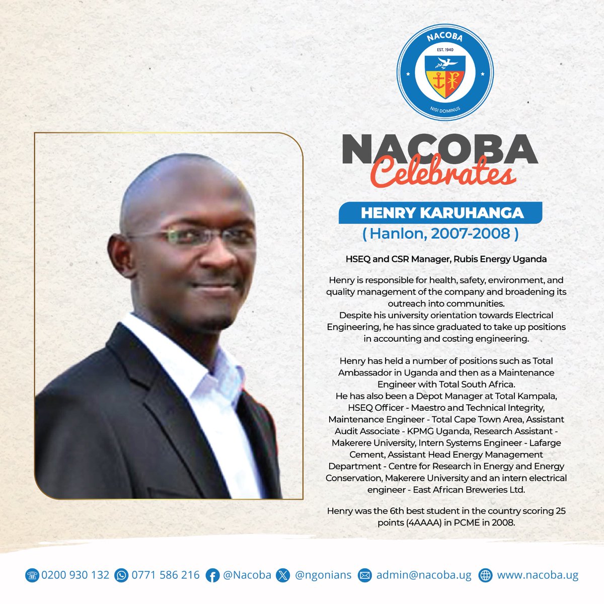 ngonians's tweet photo. @ngonians We celebrate our own Mr. Henry Karuhanga. Sir we salute you and the incredible work that you continue to do. We are proud of you 🥳🎉🫡
#nisidominus https://t.co/HQ4alGj8Yg