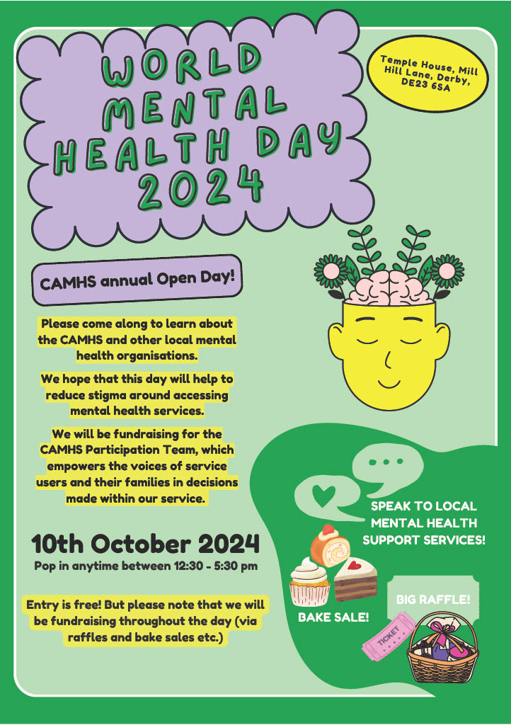 Come and visit our CAMHS team this World Mental Health Day at a free open day.  

Find out more about local support available to children and young people in Derby: derbyshirehealthcareft.nhs.uk/about-us/lates…