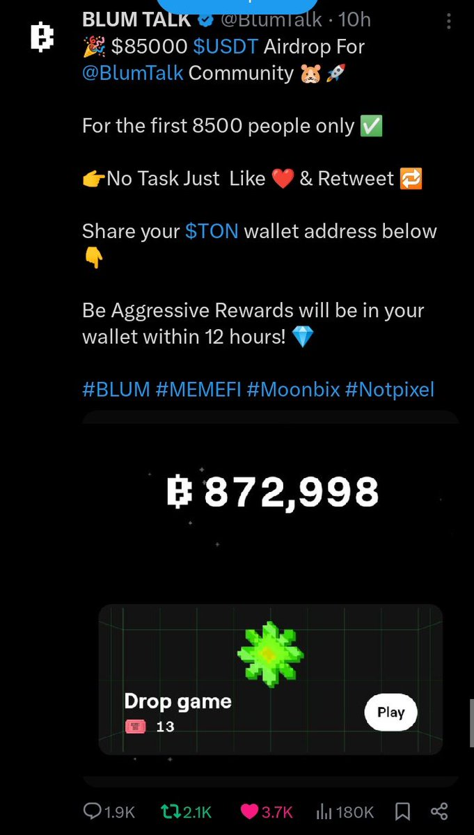 M_Addeell's tweet photo. @BlumTalk Task completed 
Like 👍 retweet 👍 
$Ton address given below 👇 
UQCFtIYQPIegqLCKiZ_hQk6i4mWuYlMBrhS5IeuU88t2si7c https://t.co/6xHnkJ0cA7