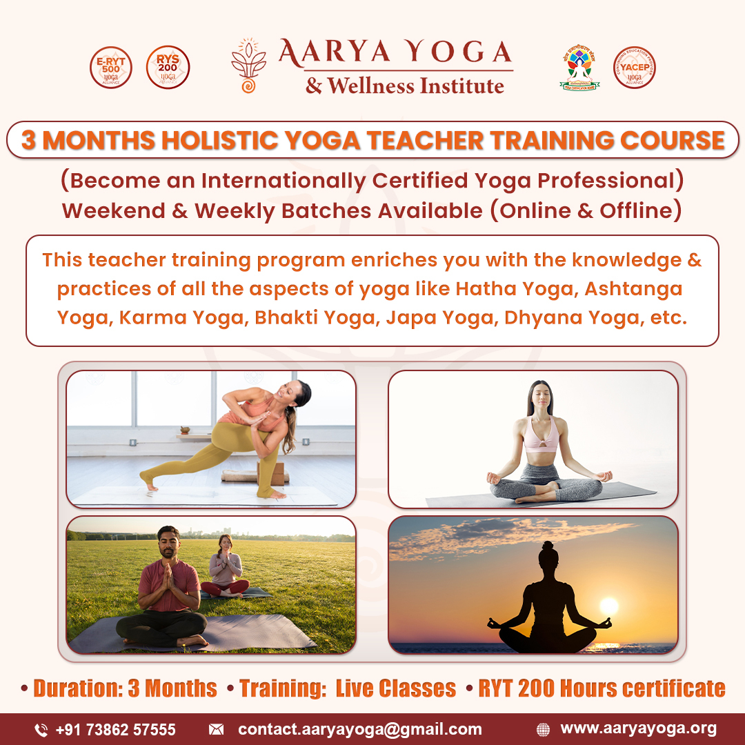 theaaryayoga's tweet photo. 3 MONTHS HOLISTIC YOGA TEACHER TRAINING COURSE

(Become an Internationally Certified Yoga Professional)
Weekend &amp; Weekly Batches Available (Online &amp; Offline)

For more details: -
Phone: +91 7386257555
Website: https://t.co/2RKJPbL520
Email: contact.aaryayoga@gmail.com https://t.co/H8fRSYHoQE