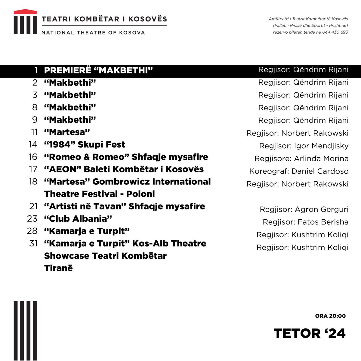 October program 

☎️Reserve now: 044 430 693  

#NationalTheatreofKosova