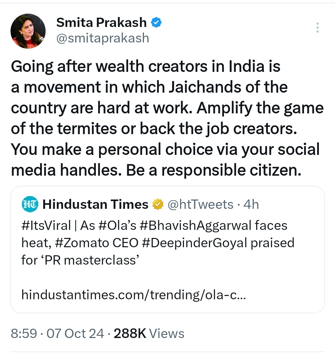 RoshanKrRaii's tweet photo. Thumb rule on Twitter : If Smita Prakash is supporting someone , they are most likely a fraud.

Always take the opposite stand as her, and you will be right 100% of the time. https://t.co/3q4x1wYMXp