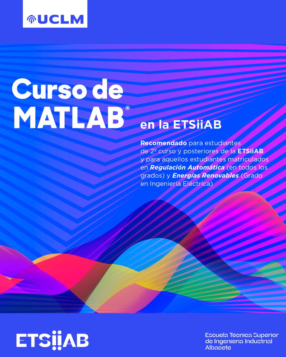 etsiiAB's tweet photo. ¿Eres estudiante de 2º curso o más en la ETSIIAB?  ¡Este curso de Introducción a MATLAB es para ti!

En solo 16 horas, descubrirás las bases de MATLAB aplicando ejemplos prácticos de asignaturas como "Energías Renovables" (grado en Ingeniería Eléctrica) y "Regulación Automática". https://t.co/ezyjxF5Wbq