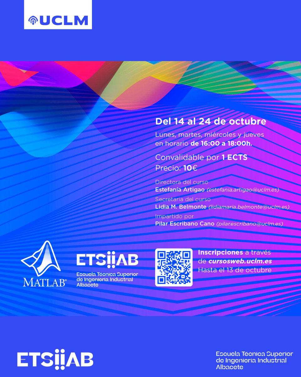 ¿Eres estudiante de 2º curso o más en la ETSIIAB?  ¡Este curso de Introducción a MATLAB es para ti!

En solo 16 horas, descubrirás las bases de MATLAB aplicando ejemplos prácticos de asignaturas como "Energías Renovables" (grado en Ingeniería Eléctrica) y "Regulación Automática".