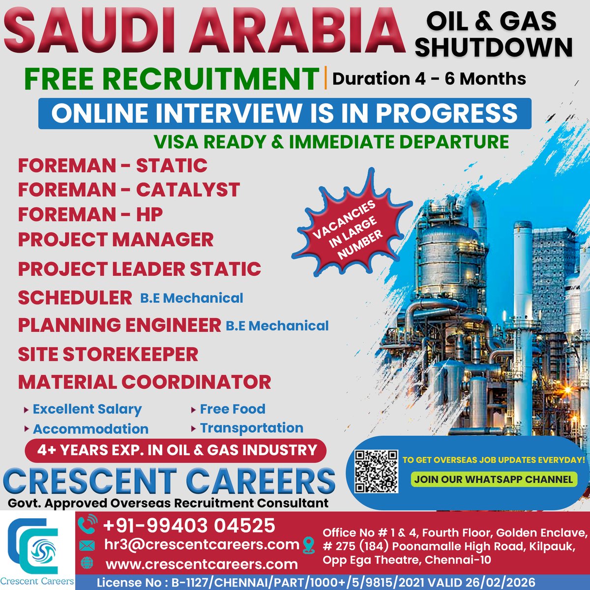 jobstoabroad's tweet image. ONLINE INTERVIEW IS IN PROGRESS

FREE RECRUITMENT | DURATION 4-6 MONTHS 
 
For Detailed Job Description Visit:

jobstoabroad.com/job/foreman-st…
Contact: +91-99403 04525
Send your CV to: hr3@crescentcareers.com
#staticforeman #projectmanager #sitestorekeeper