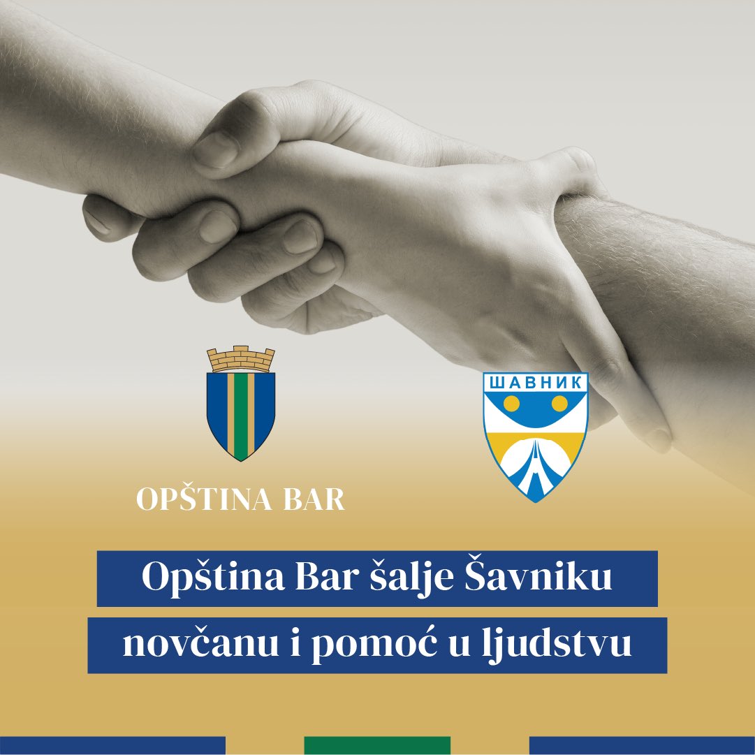 Opština Bar šalje Šavniku novčanu i pomoć u ljudstvu! 🤝

Opština Bar opredijeliće novčanu i pomoć u ljudstvu prijateljima iz Opštine Šavnik, budući da je teritorija ove opštine pretrpjela najveću štetu u poplavama koje su ovih dana zahvatile cijeli region. (1/3)