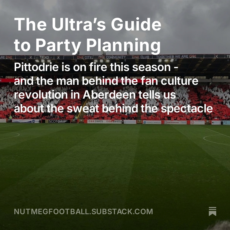 NutmegMagazine's tweet photo. Aberdeen are top of the vibes table this season. Here's why. Stephen McCormick, supporter experience manager at Pittodrie, on how to throw a party. 
@AberdeenFC 

https://t.co/ew4dYZejTi https://t.co/koOsdpaxvq
