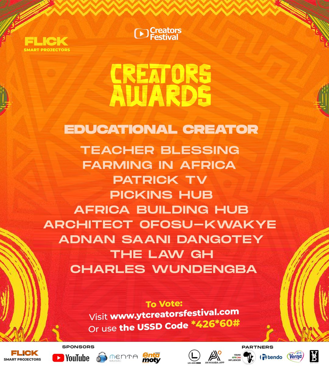 YT_Festival_'s tweet photo. Education Creator nominees visit https://t.co/3zOO7YioQ6 to vote #Creatorsawardsgh #Ytcreatorsfestival #Creatorsforchange https://t.co/11VweselPh