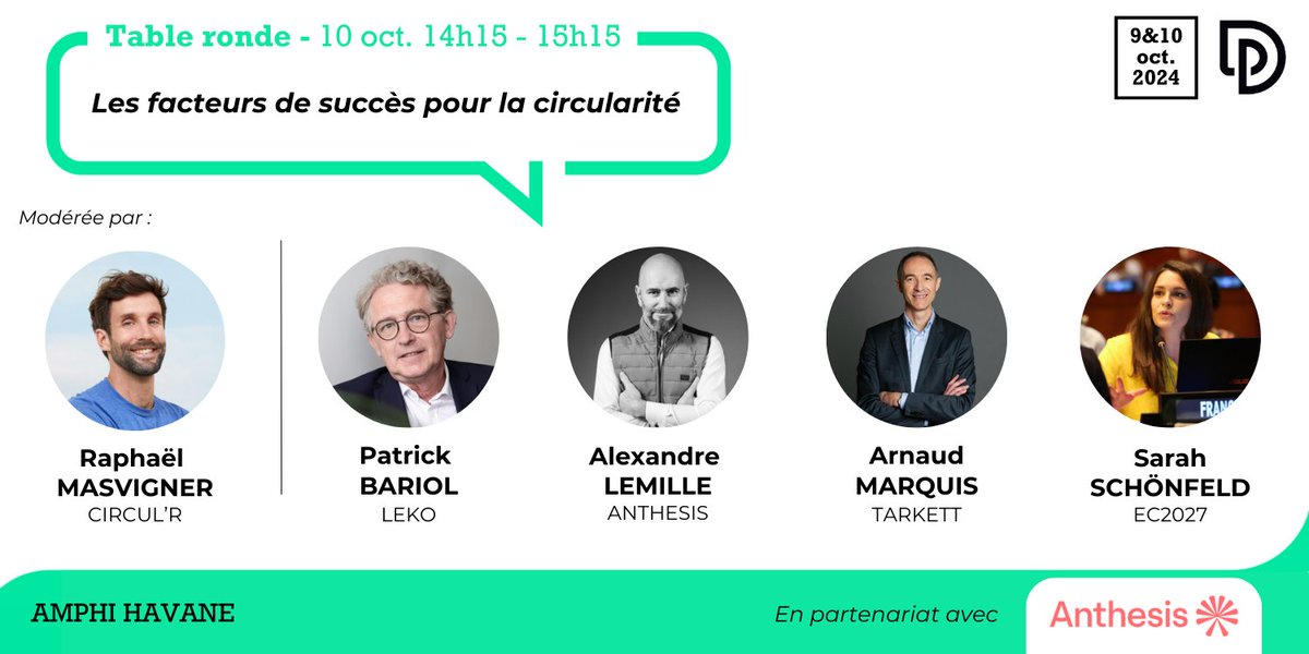 L'économie circulaire est une étape indispensable pour toute entreprise souhaitant avoir un modèle économique résilient dans les années à venir. 🙌

📅Rdv le 10 octobre à 14h15 pour en parler !            
  👉shorturl.at/TdVyt 

#PRODURABLE #economie #transitionecologique