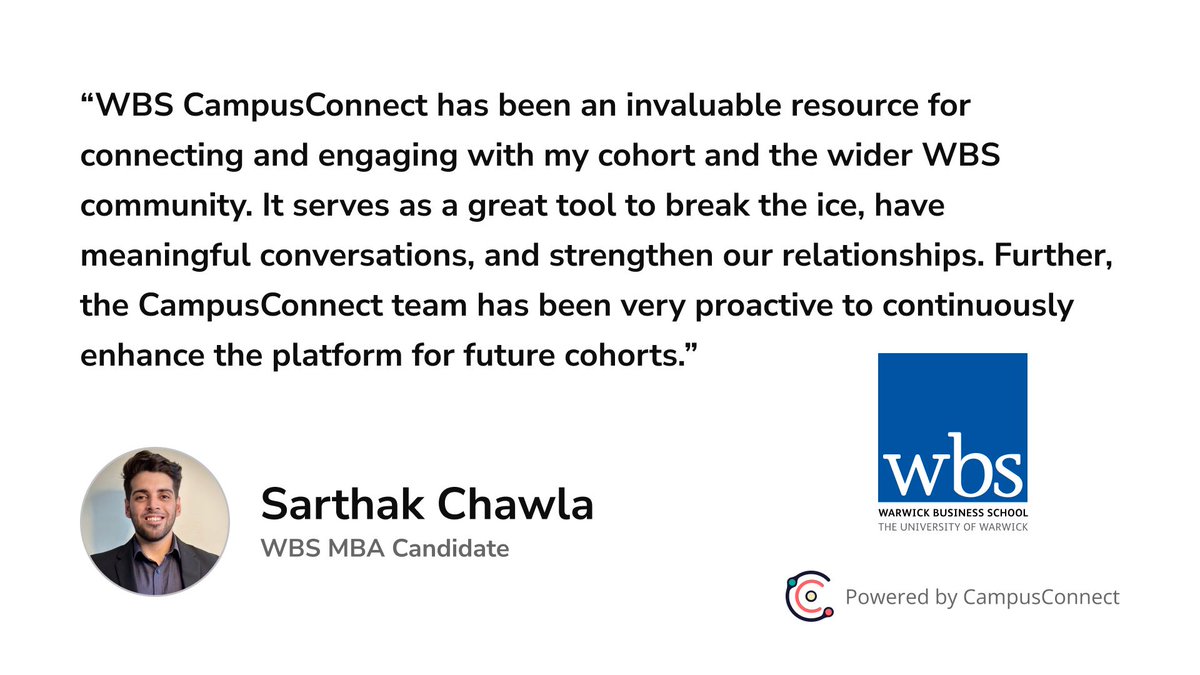 Sarthak, an MBA candidate at <a href="/WarwickBSchool/">WBS</a>, shares how WBS CampusConnect strengthened his relationships with his cohort and the wider WBS community 💪📲