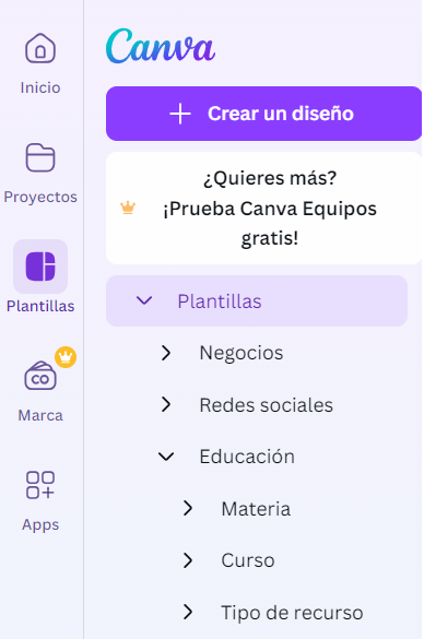 ¿Sabías que en <a href="/canva/">Canva</a> puedes buscar plantillas específicas para educación? Despliega en "Plantillas - Educación" y busca por Materia, Curso o Tipo de recurso. Seguro que encuentras inspiración. Visto en la formación de cómo aplicar Canva al aula que hago en <a href="/TRESDOSU_edu/">TRESDOSÚ</a>