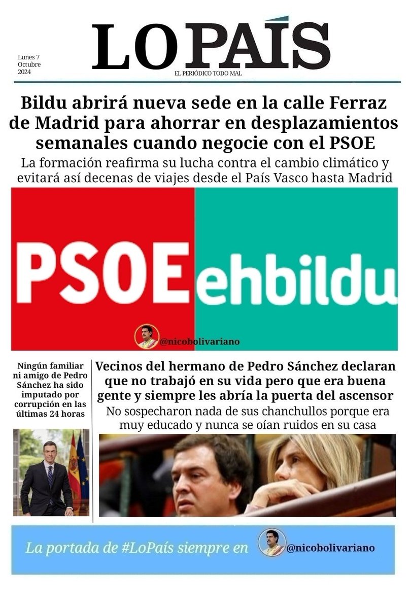 NicoBolivariano's tweet photo. La portada de hoy lunes de Lo País‼️ https://t.co/cnqszoJuot