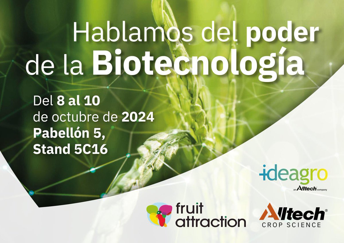 Nos vemos en Fruit Attraction!! #ElPoderDeLaBiotecnologia #FruitAttraction
#FruitAttraction24 #Agricultura #Agro #Madrid