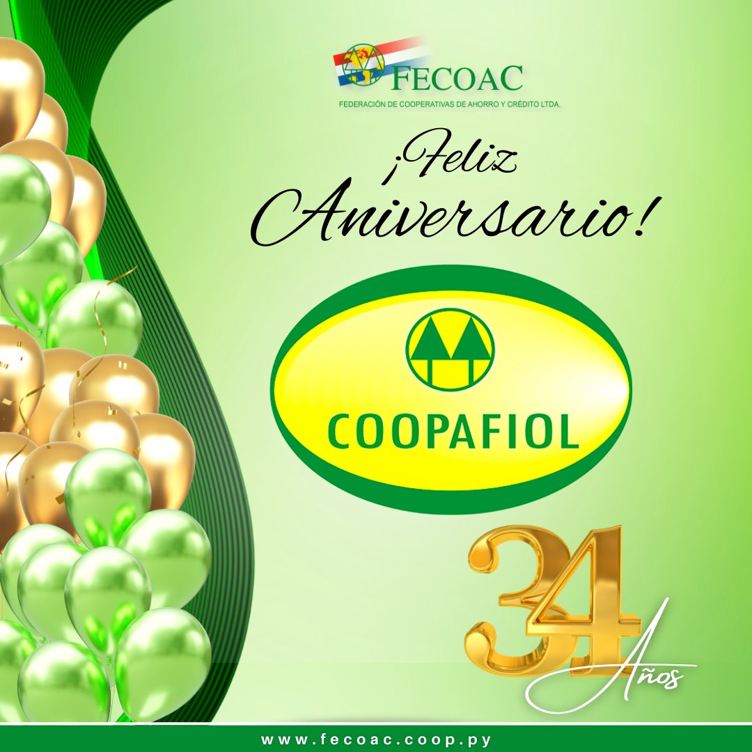 fecoacpy's tweet image. Muchas Felicidades *COOPAFIOL Ltda*, por los 34 años de vida institucional al servicio de sus asociados. #fecoacpy.