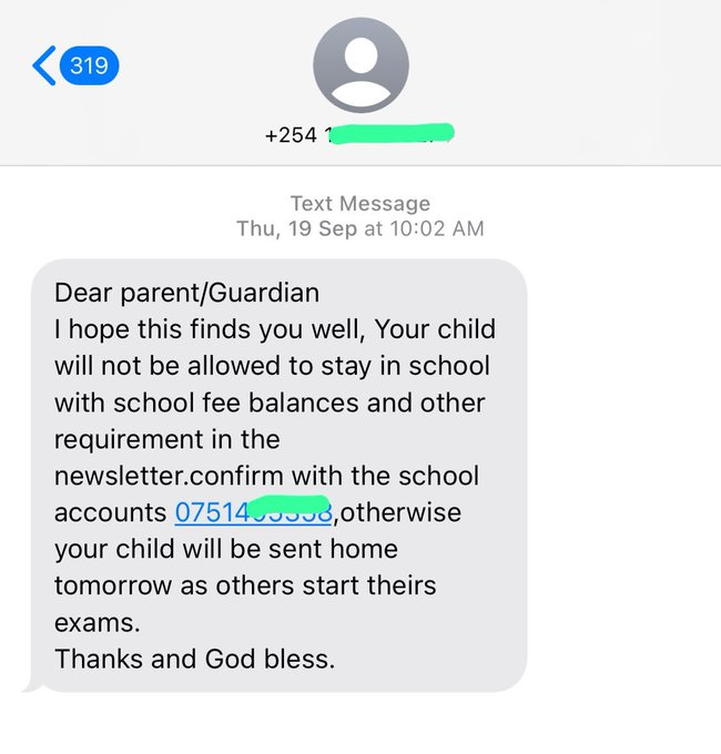 Phishing school message