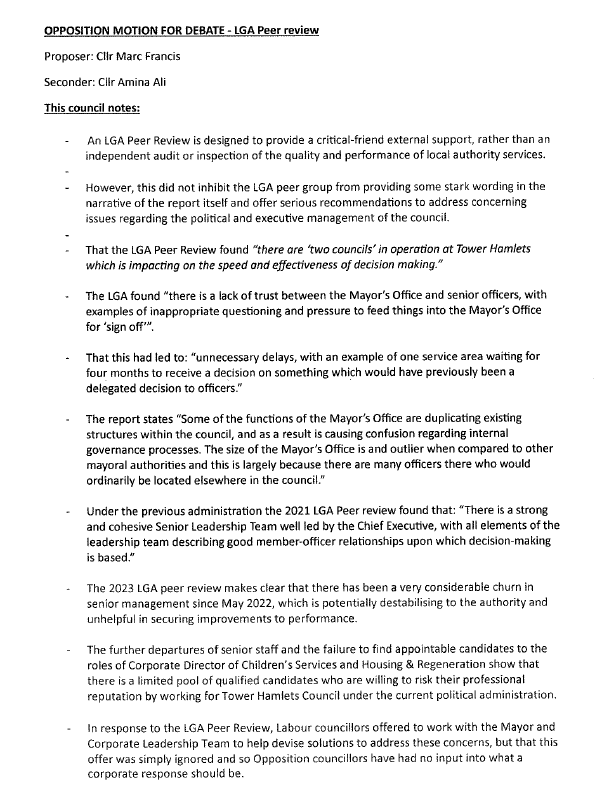 MarcFrancisTH's tweet photo. 12 months ago the LGA Team completed its Peer Review of Tower Hamlets Council. The woeful corporate response to its criticisms + @TH_Labour's motion calling for action led to a Govt Best Value inspection team being sent in. It is now time for action to fix this failing governance https://t.co/XUNJslKZBq