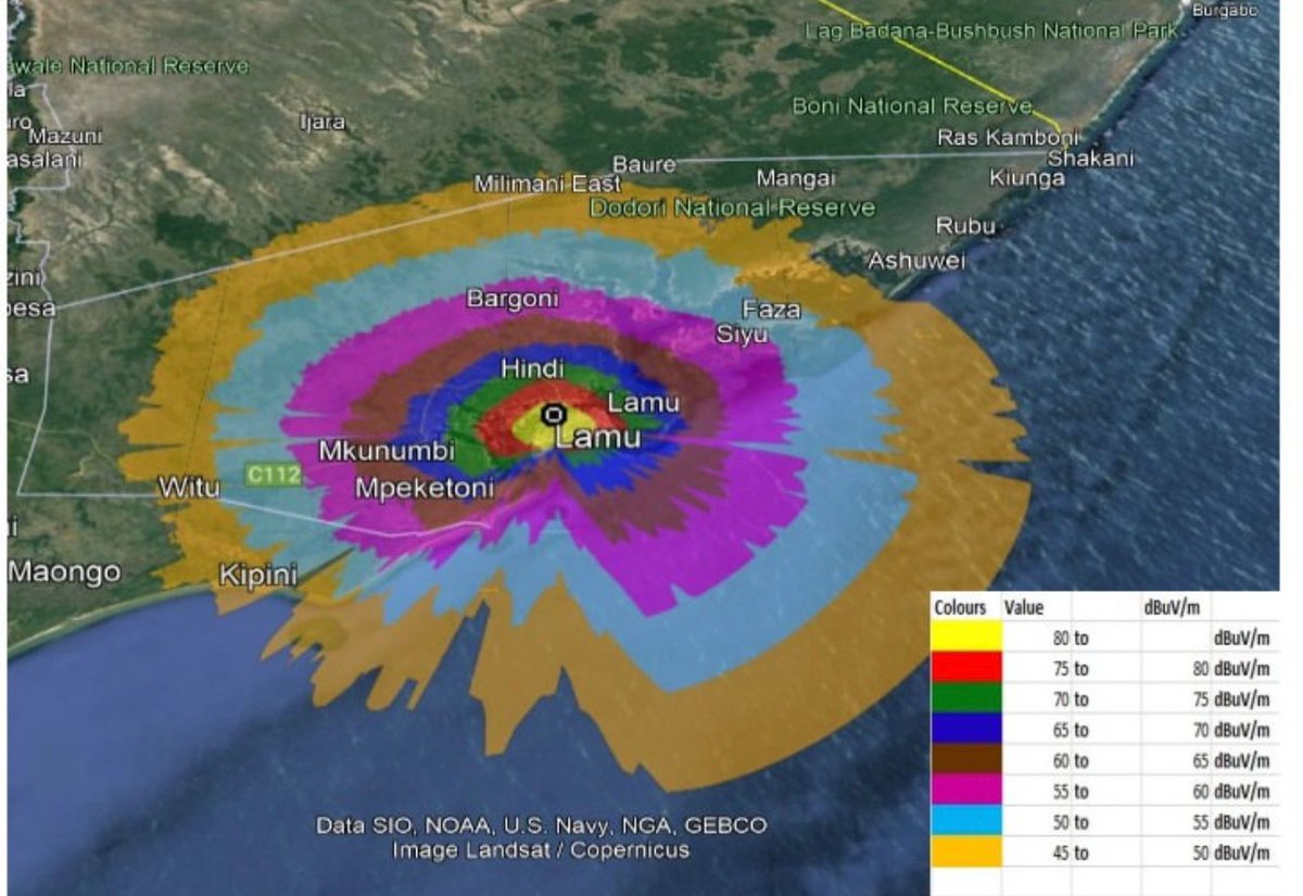 A customer's simulation results for RFE broadcast 0.5 KW FM transmission and 6 Bay antenna system at Lamu transmission site. Call us on 0728213770 to receive incredible services #jamirobroadcast #FeelTheDifference #telemetryservices