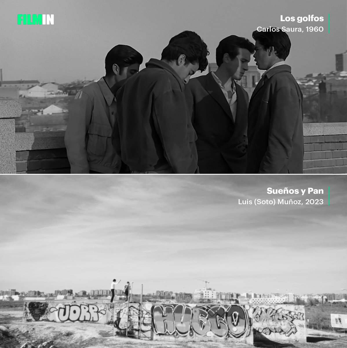 En la 1ª película de Carlos Saura, la urbe madrileña actúa como telón de fondo, los márgenes de la ciudad se presentan visual y simbólicamente en una dinámica centrípeta, de los espacios periféricos hacia el centro, simbolizando este el éxito o fracaso social y la imposibilidad